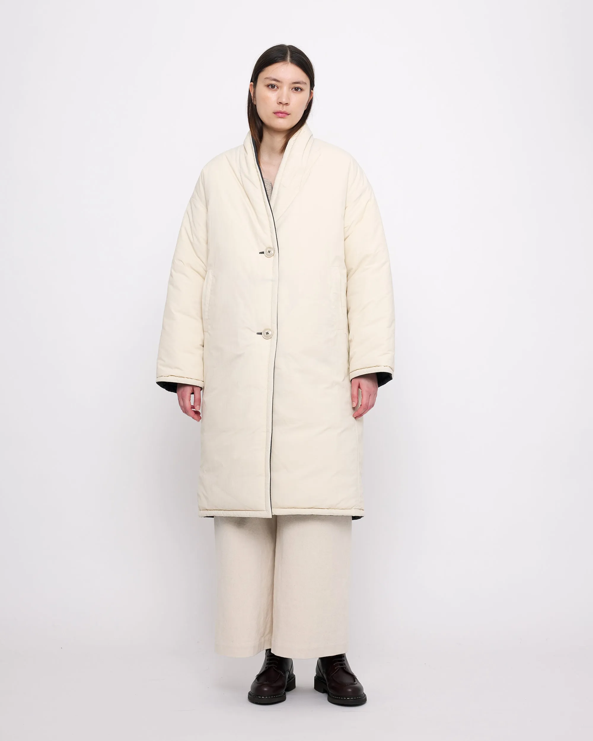 Reversible Quilted Coat - FW24 - Navy Gray/Off-White