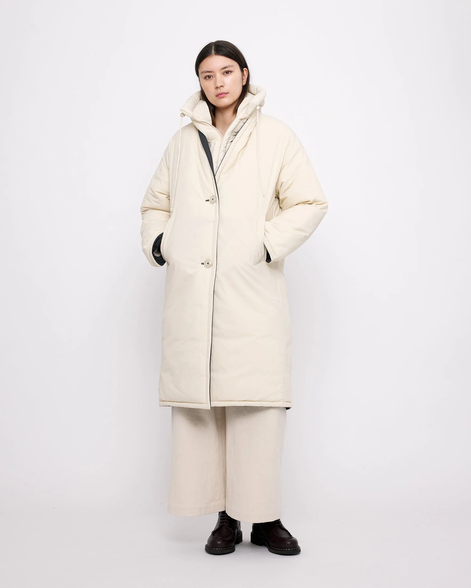 Reversible Quilted Coat - FW24 - Navy Gray/Off-White