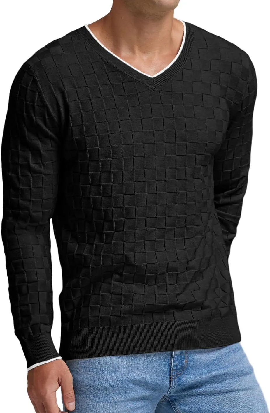 Sailwind Mens V-Neck Sweater Cable Knit Long Sleeve Casual Basketweave Stitch Pullover Sweater