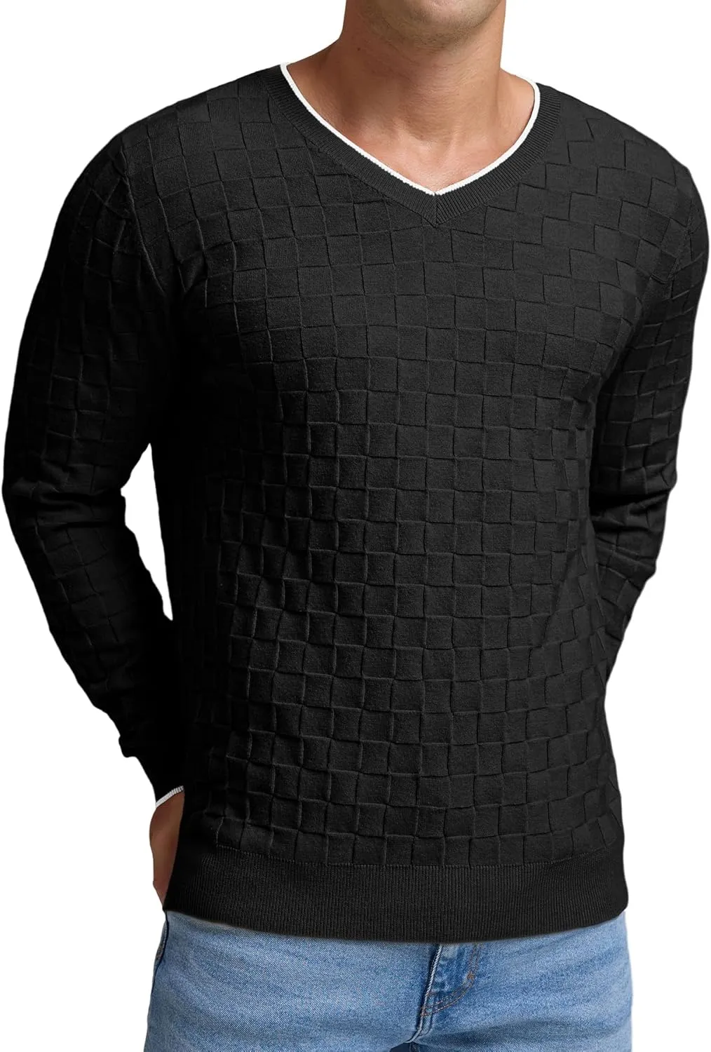 Sailwind Mens V-Neck Sweater Cable Knit Long Sleeve Casual Basketweave Stitch Pullover Sweater