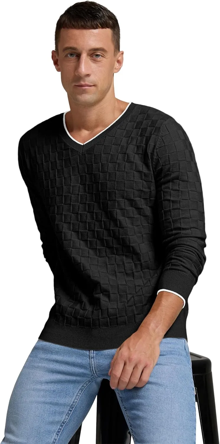Sailwind Mens V-Neck Sweater Cable Knit Long Sleeve Casual Basketweave Stitch Pullover Sweater