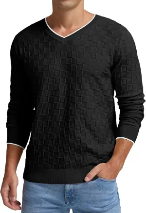 Sailwind Mens V-Neck Sweater Cable Knit Long Sleeve Casual Basketweave Stitch Pullover Sweater