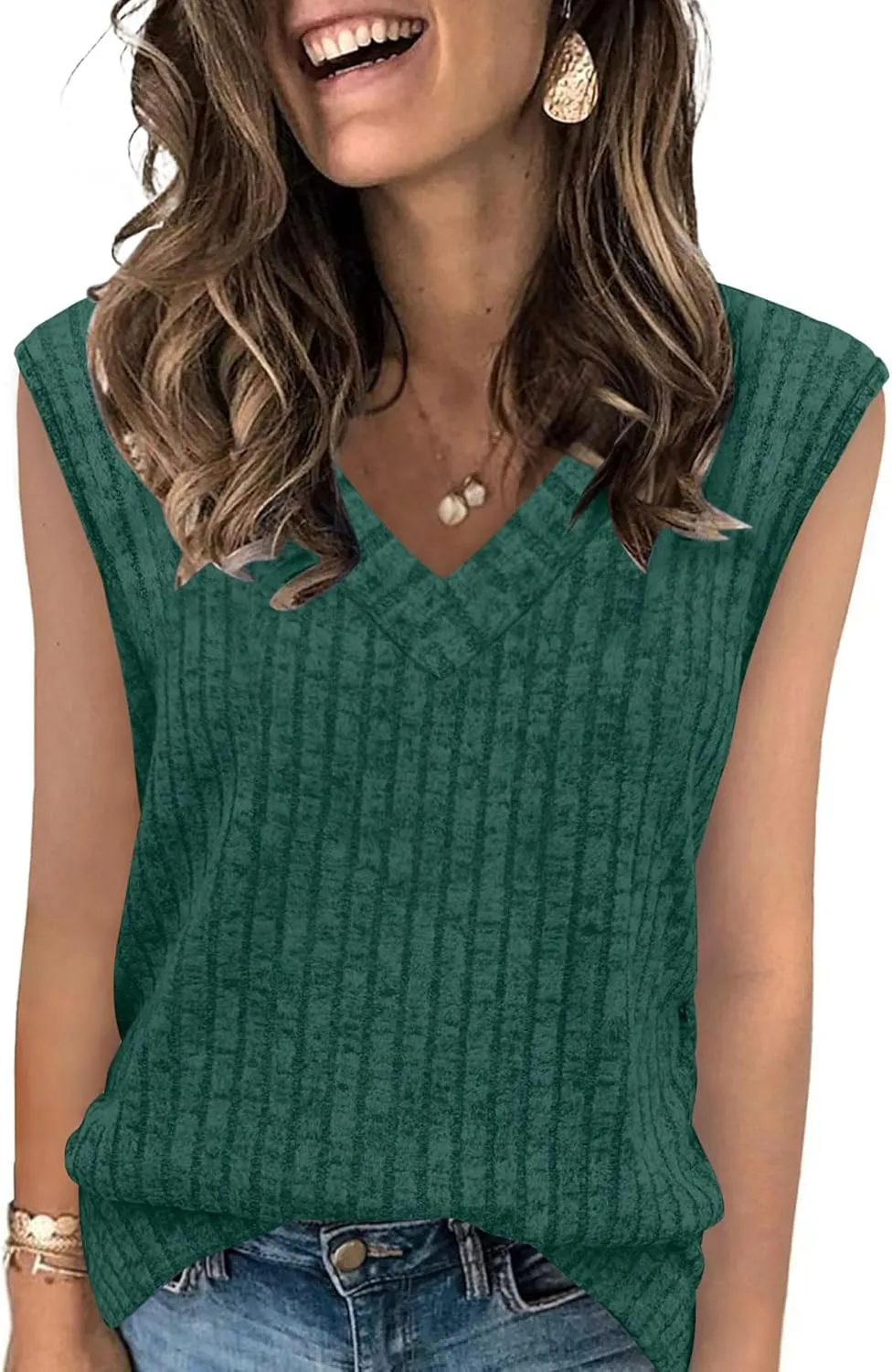 SAMPEEL Womens V Neck Sleeveless Sweater Tank Top Spring Casual Sweater Vest Summer Outifts 2025
