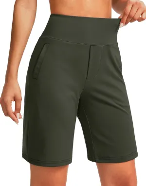 SANTINY Women's 9" High Waisted Bermuda Shorts with 4 Pockets Knee Length Long Shorts for Women Workout Athletic Casual