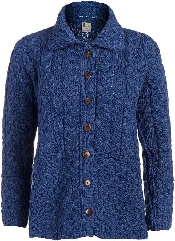 SAOL Ladies Honeycomb Cardigan - 100% Merino Wool Irish Knit with Buttons