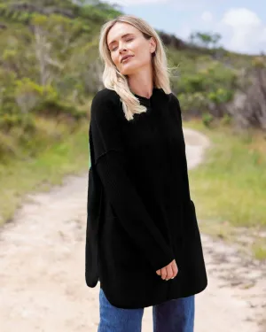 See Saw Boiled Wool Ribbed Sleeve Coat in Black