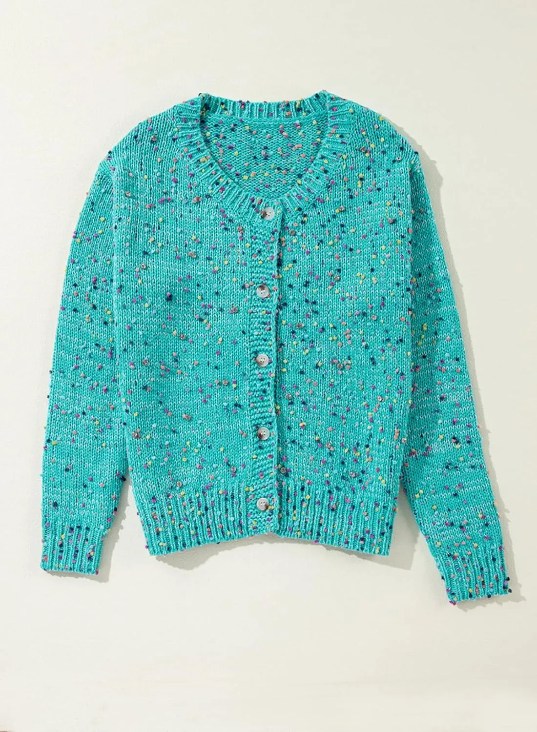 SELINK Women's Cardigan Sweater Elegant Rhinestone Decor Multicolor Confetti Sweater Cardigan Solid Long Sleeve Outwear
