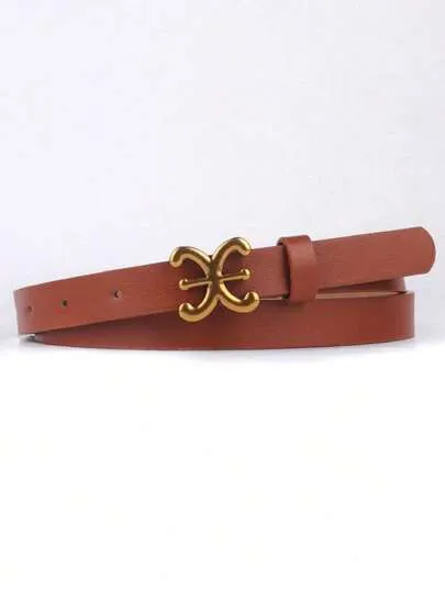 SHEIN 1pc Women's Fashionable Pu Leather Belt With Metal Buckle; Retro Decorative Waistband For Sweaters, Coats, Dresses