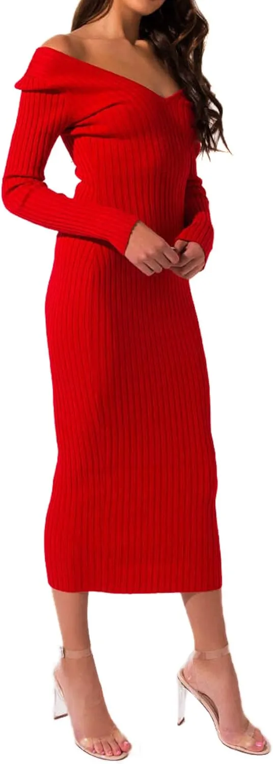 SheKiss Womens Off Shoulder Plus Size Work Business Sweater Dresses Long Sleeves Bodycon Cardigans Outfits