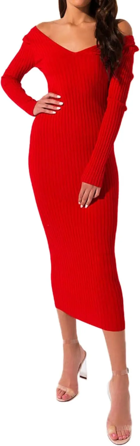SheKiss Womens Off Shoulder Plus Size Work Business Sweater Dresses Long Sleeves Bodycon Cardigans Outfits