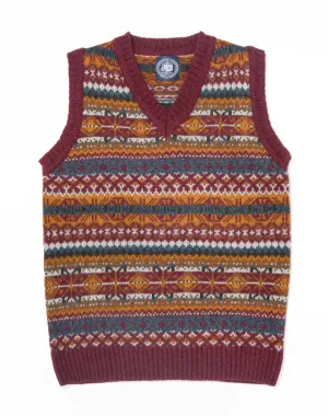 SHETLAND FAIR ISLE VEST - BURGUNDY