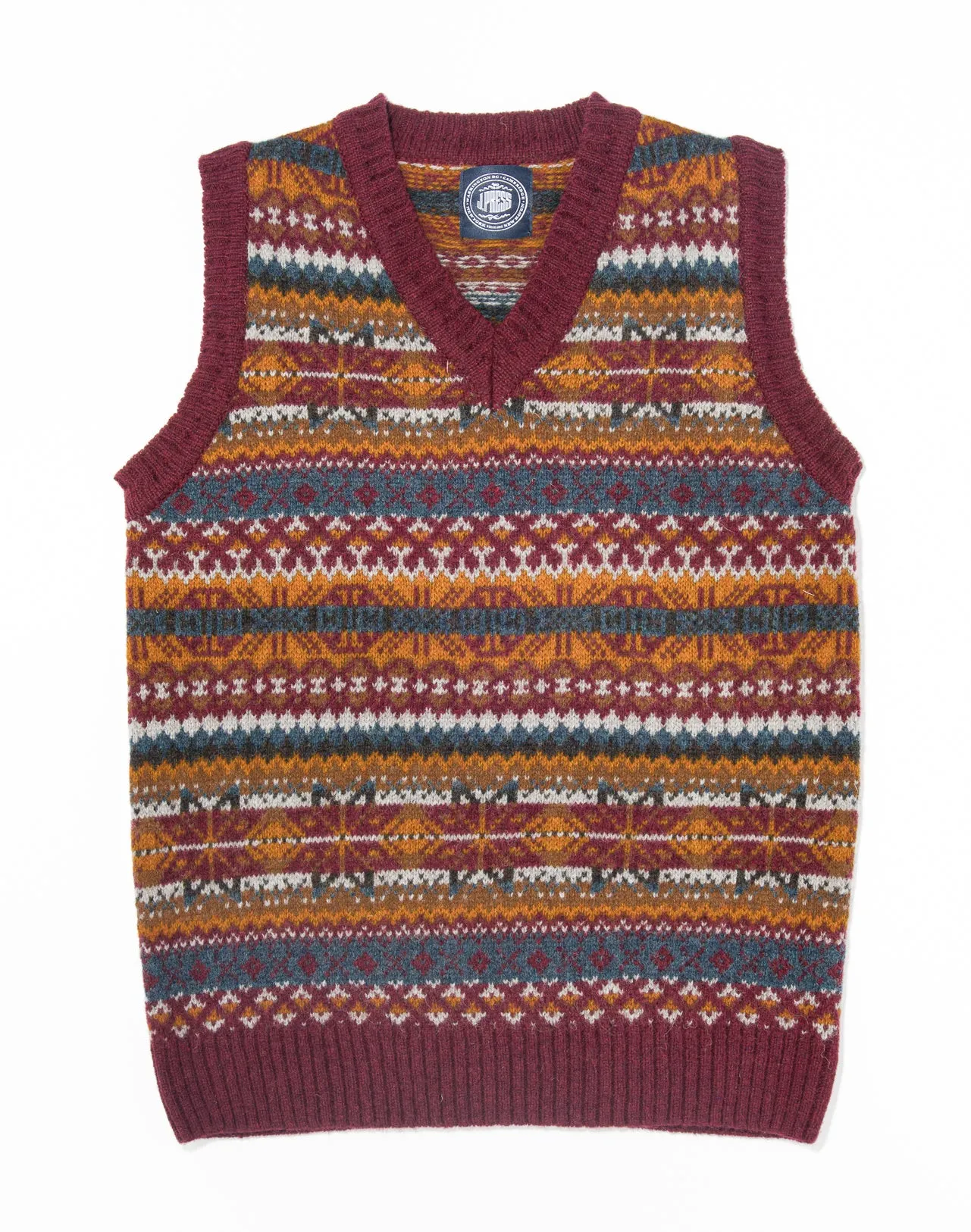 SHETLAND FAIR ISLE VEST - BURGUNDY