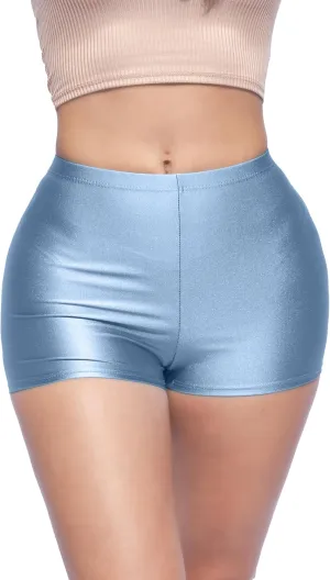 Shiny Shorts High Waist Hotpants Stretch Lightweight Comfy Short Length Neon Dance Shorts Wet Look Disco Party Rave