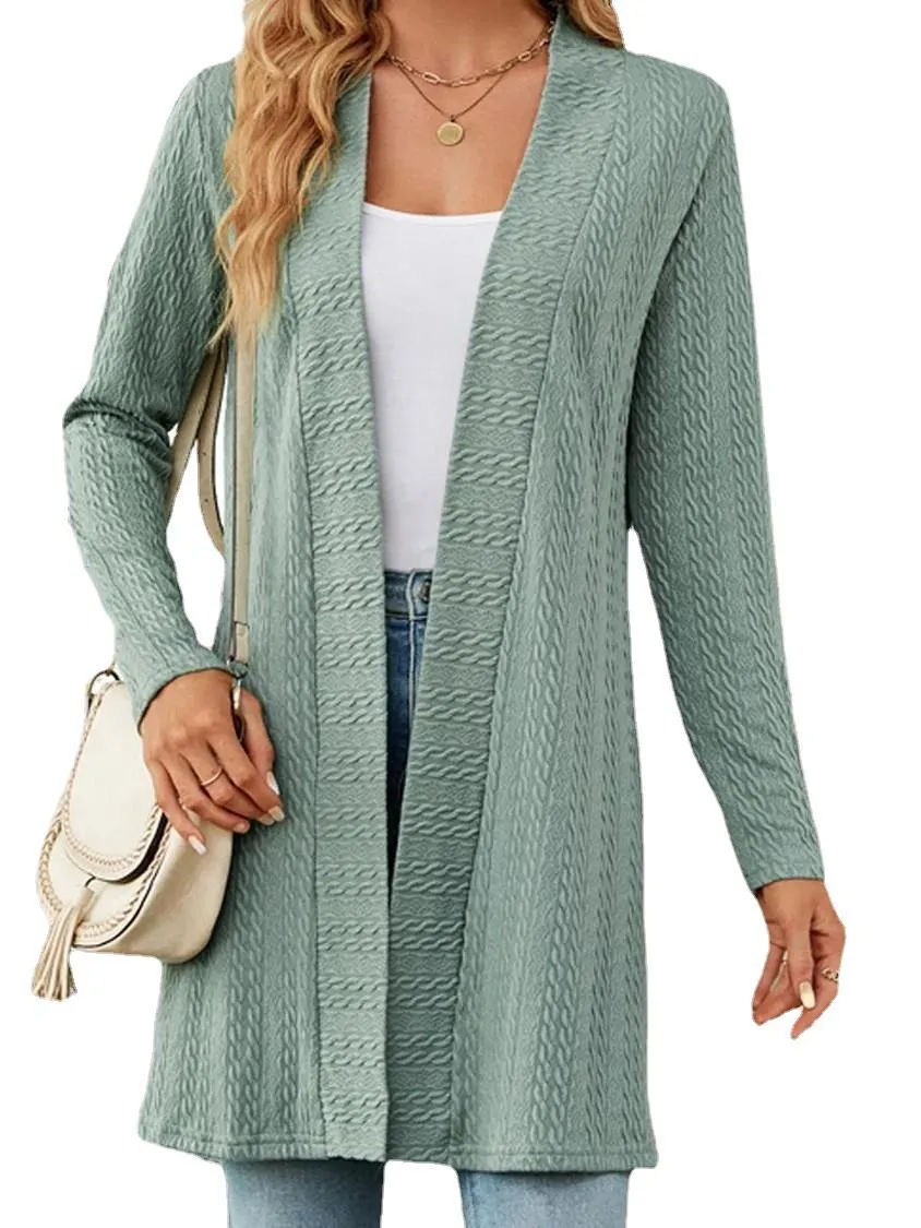 Simple Solid Colour Long Sleeve Loose Cardigan Jacket Wholesale Womens Clothing
