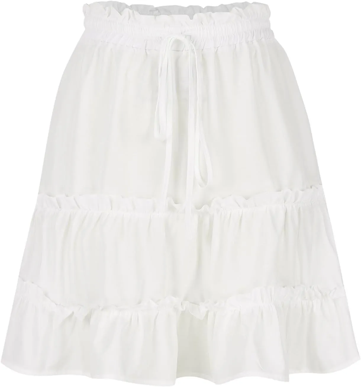 Skirts for Women 2024 Boho Summer A-Line Pleated Skirt Casual Elastic High Waist Tiered Ruffle Flowy Cute Mini Skirt