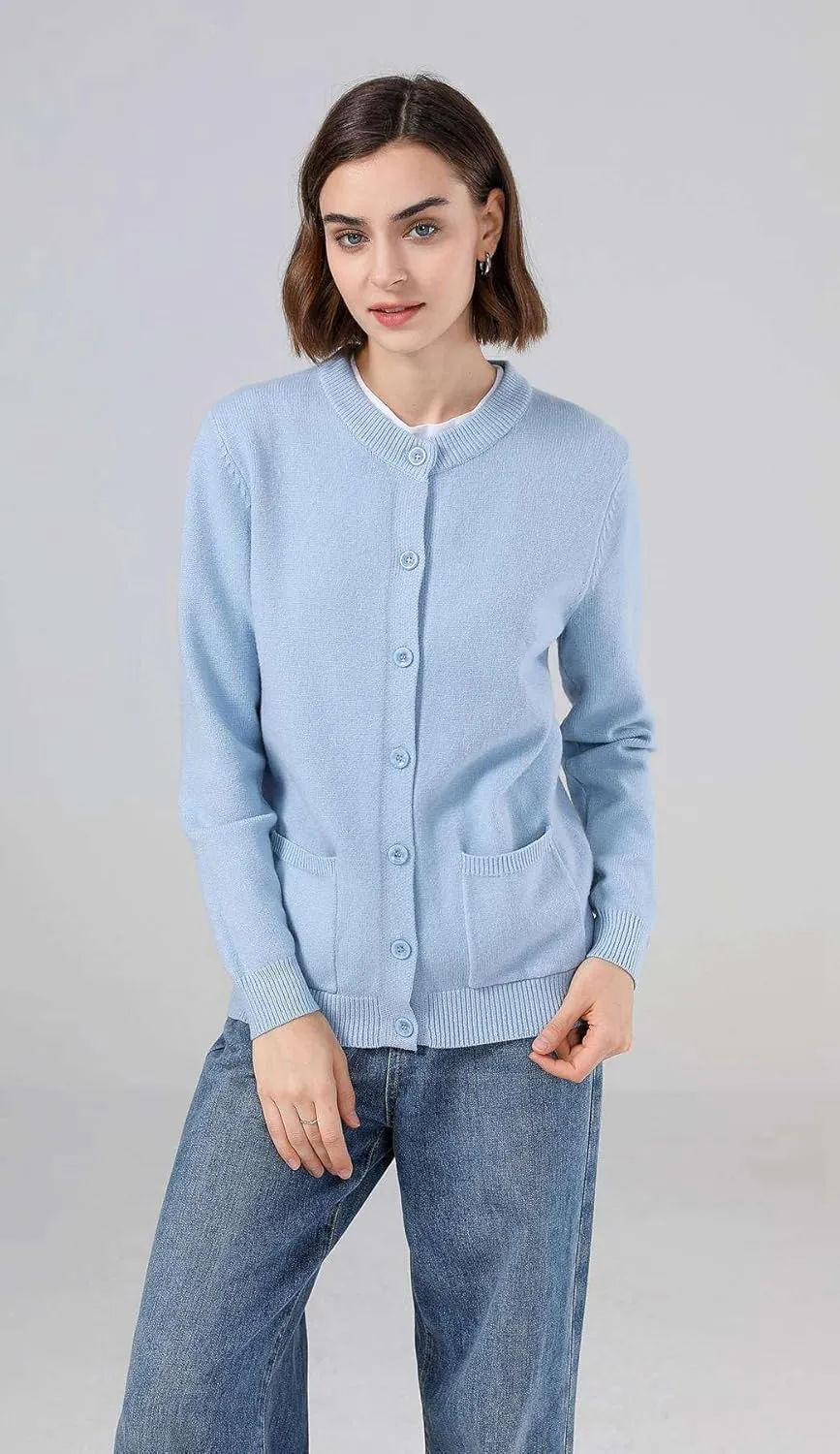 SMILING PINKER Women Cardigan Sweater Button Down Crew Neck Ribbed Knit Sweater with Pockets
