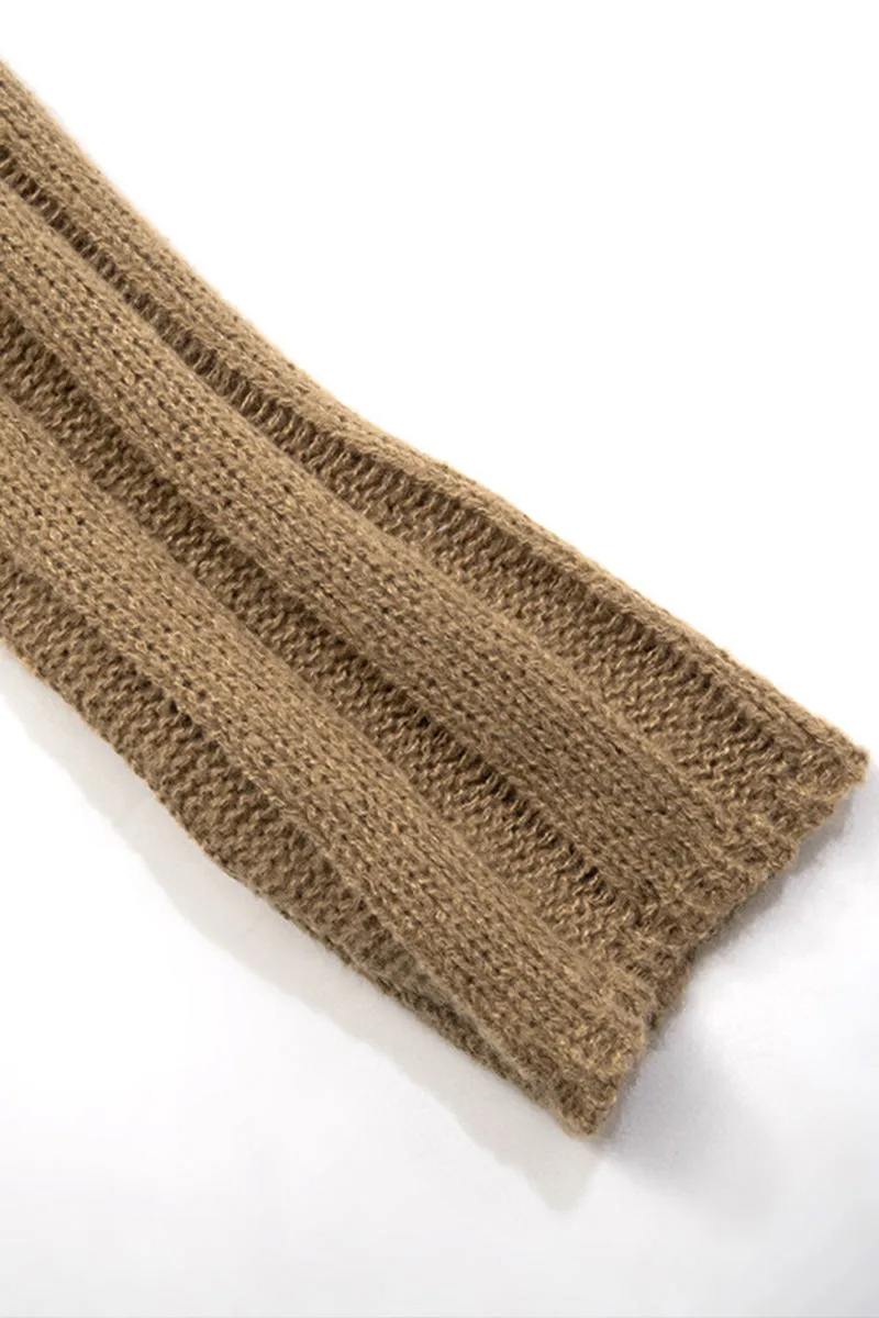 Solid Fringe Zipper Long Sleeve Sweater