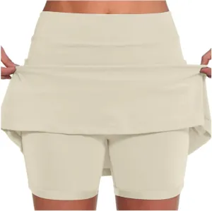Spring Clearance Days Tennis Skorts for Women with Pockets Summer High Waisted Double Layered Pleats Athletic Skort Skirt with Shorts Underneath Womens Jean Shorts,Beige,S