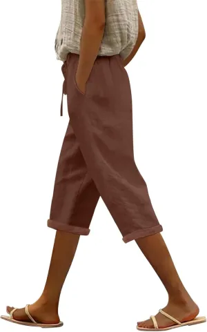Straight Leg Linen Pants for Women Dressy Lounge Lightweight Loose High Waist Linen Slacks for Women