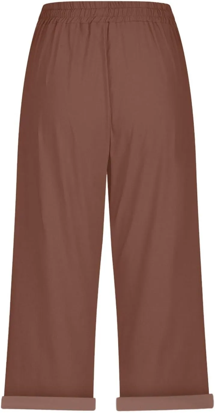 Straight Leg Linen Pants for Women Dressy Lounge Lightweight Loose High Waist Linen Slacks for Women
