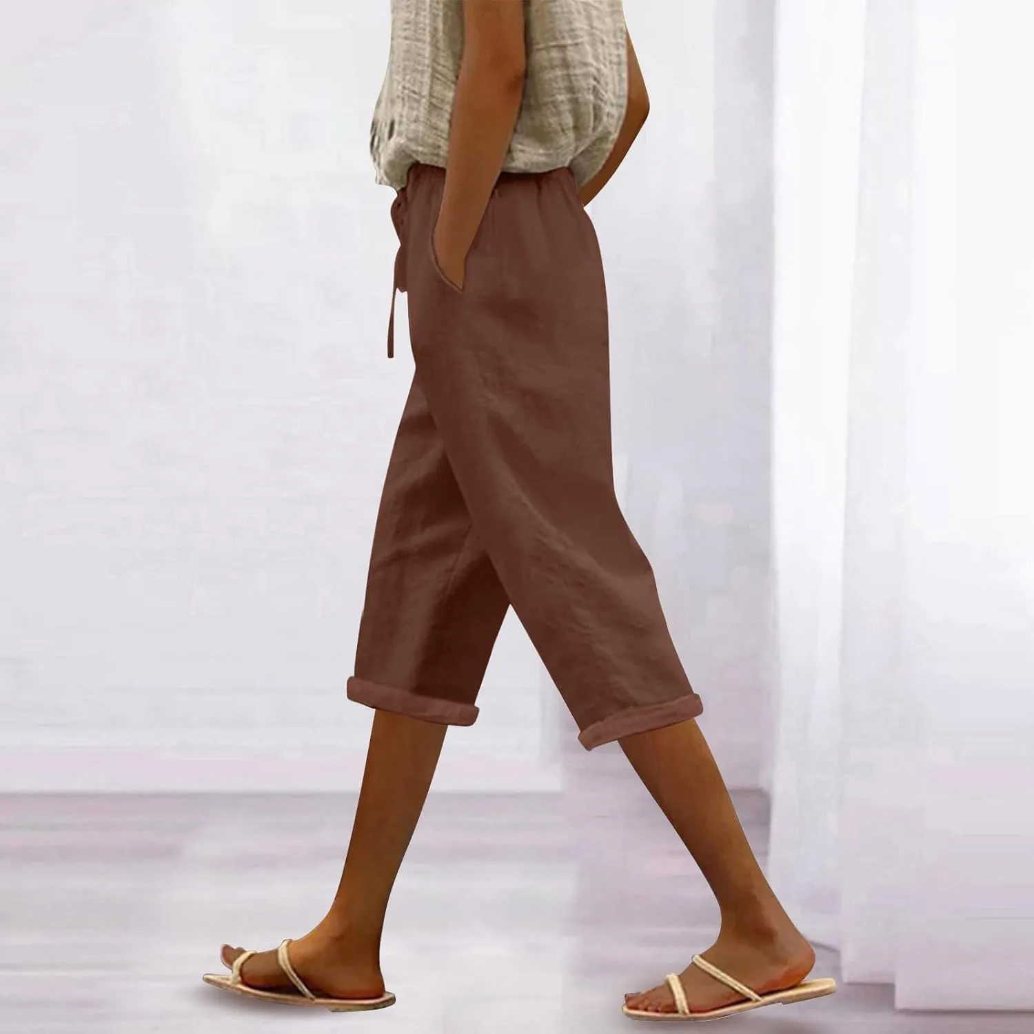 Straight Leg Linen Pants for Women Dressy Lounge Lightweight Loose High Waist Linen Slacks for Women
