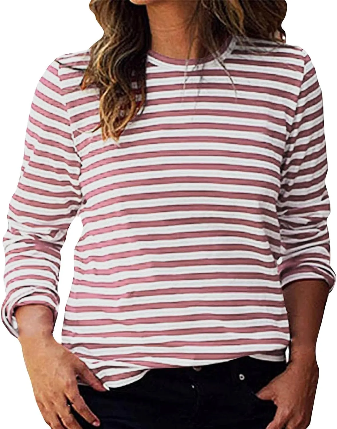 Stripe Sweatshirts for Women Long Sleeve Crew Neck Sweatshirt Color Block Sweatshirt Oversized Sweatshirt Pullover