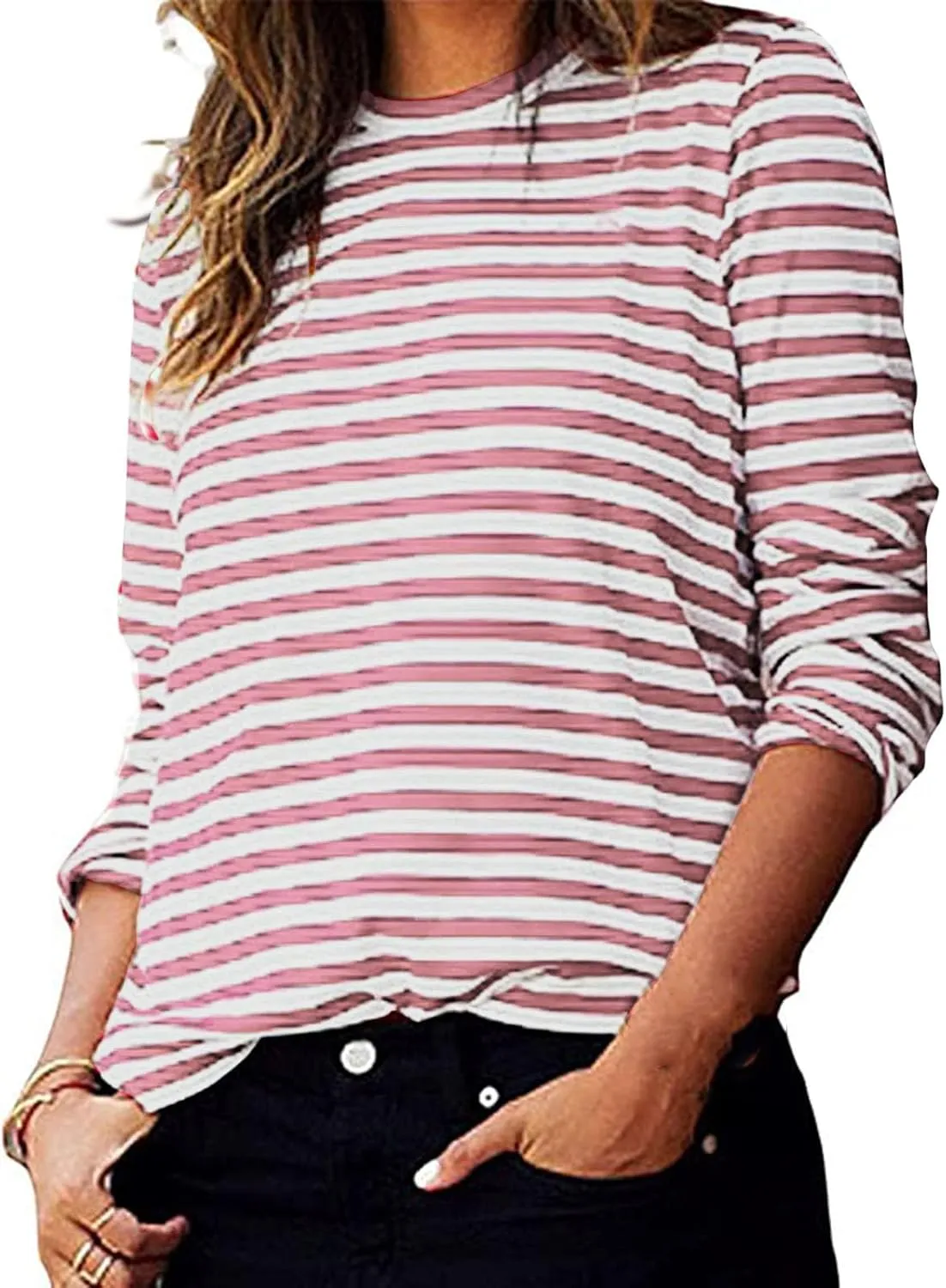 Stripe Sweatshirts for Women Long Sleeve Crew Neck Sweatshirt Color Block Sweatshirt Oversized Sweatshirt Pullover