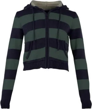 Striped Cropped Zip Up Hoodie Y2k Knit Sweater Cardigan Women Teen Knit Jackets Preppy Grunge Emo Streetwear