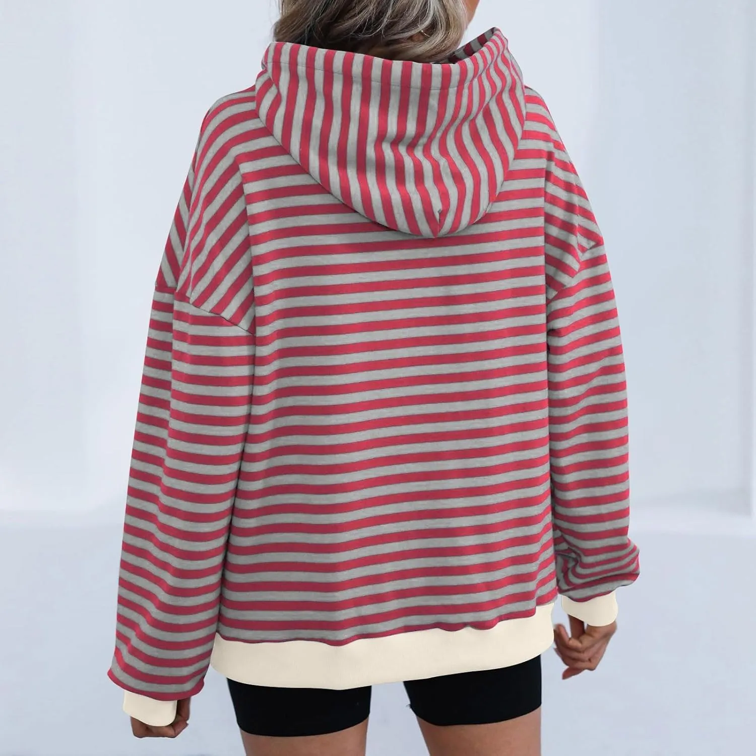 Striped Sweatshirt for Women Long Sleeve Hooded Sweatshirt Oversized Sweatshirt with Drawstring Fashion Hoodie