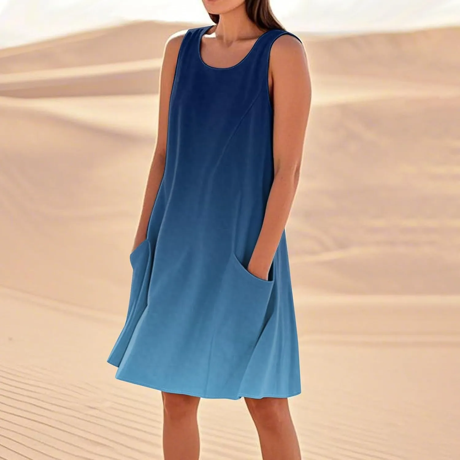 Summer Beach Dresses for Women 2025 Vacation Casual Sleeveless Floral/Solid Color/Gradient Print Sundress with Pockets