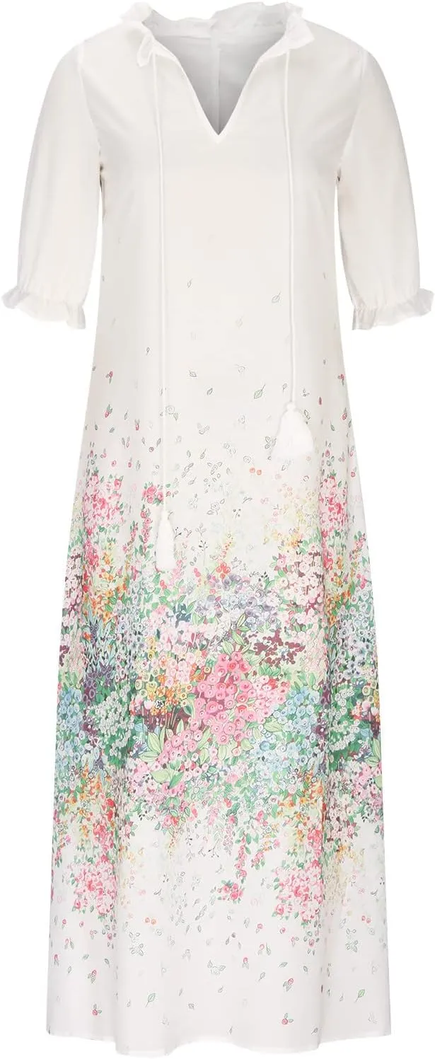 Summer Dresses for Women 2025 Boho Floral Print Long Dress Plus Size Maxi Sundress Flowy Beach Vacation Dress Outfits