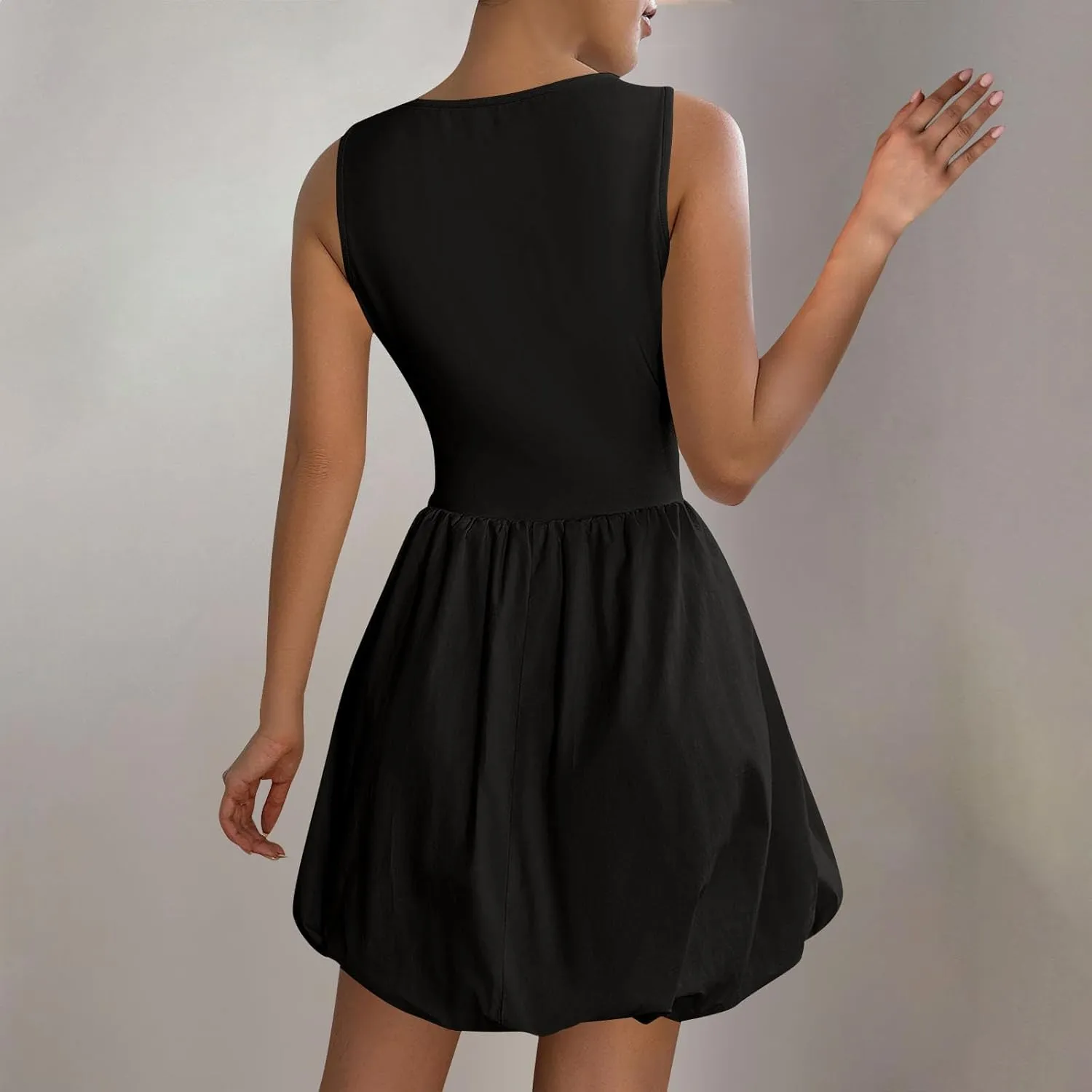 Summer Dresses for Women Casual Sleeveless Mini Bubble Short Tank Dress Cute Drop Waist Cocktail Sundress with Pockets