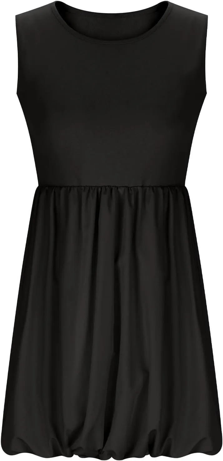 Summer Dresses for Women Casual Sleeveless Mini Bubble Short Tank Dress Cute Drop Waist Cocktail Sundress with Pockets