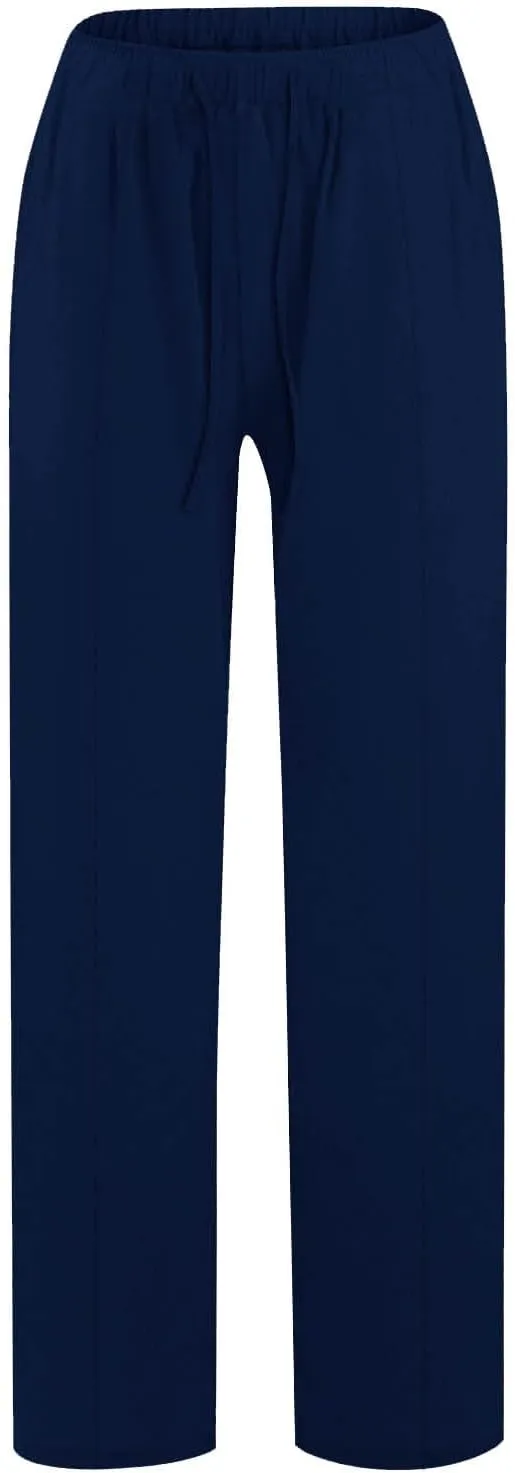 Summer Linen Pants for Women High Waisted Straight Leg Trousers Drawstring Elastic Loose Casual Boho Palazzo Pants