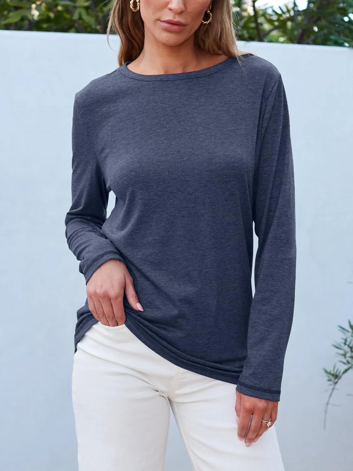 SUNBS Womens 3 Packs Long Sleeve Shirts Loose Fit Fall Tops Fashion Clothes Outfits 2025 Basic Tee Crew Neck Tops