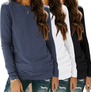 SUNBS Womens 3 Packs Long Sleeve Shirts Loose Fit Fall Tops Fashion Clothes Outfits 2025 Basic Tee Crew Neck Tops