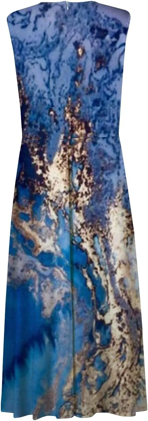 Sundresses for Women,2024 Summer Elegant Wrap V Neck Sleeveless Maxi Dress,Trendy Floral Print Flowy Boho Beach Dress