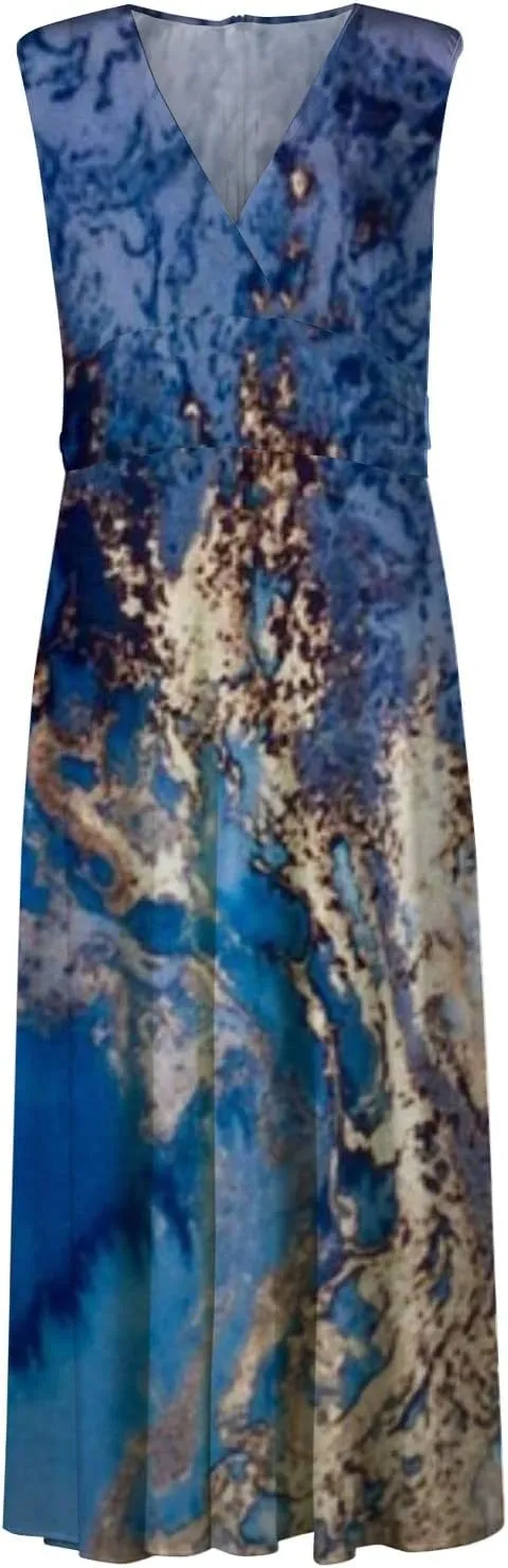 Sundresses for Women,2024 Summer Elegant Wrap V Neck Sleeveless Maxi Dress,Trendy Floral Print Flowy Boho Beach Dress