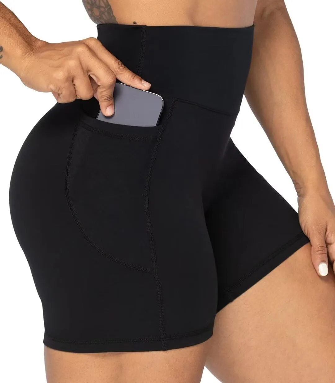 Sunzel No Front Seam Biker Shorts for Women with Pockets, Yoga Workout Gym Bike Shorts with Tummy Control
