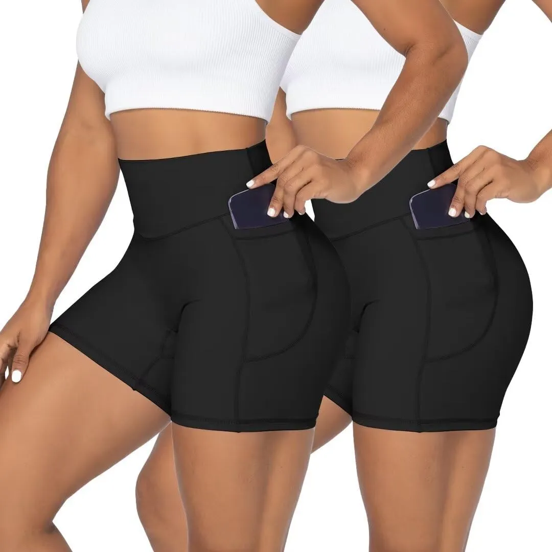 Sunzel No Front Seam Biker Shorts for Women with Pockets, Yoga Workout Gym Bike Shorts with Tummy Control