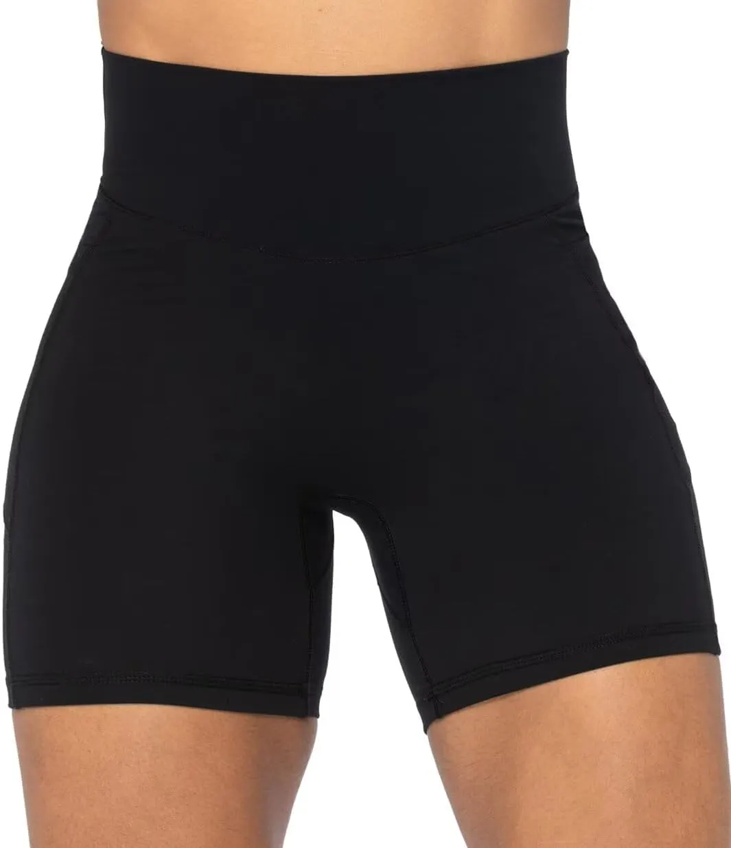 Sunzel No Front Seam Biker Shorts for Women with Pockets, Yoga Workout Gym Bike Shorts with Tummy Control