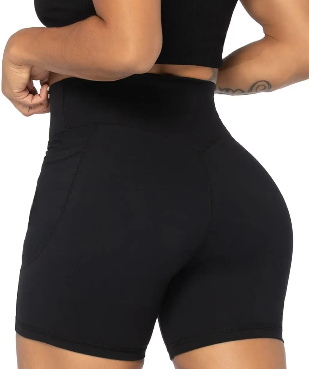 Sunzel No Front Seam Biker Shorts for Women with Pockets, Yoga Workout Gym Bike Shorts with Tummy Control