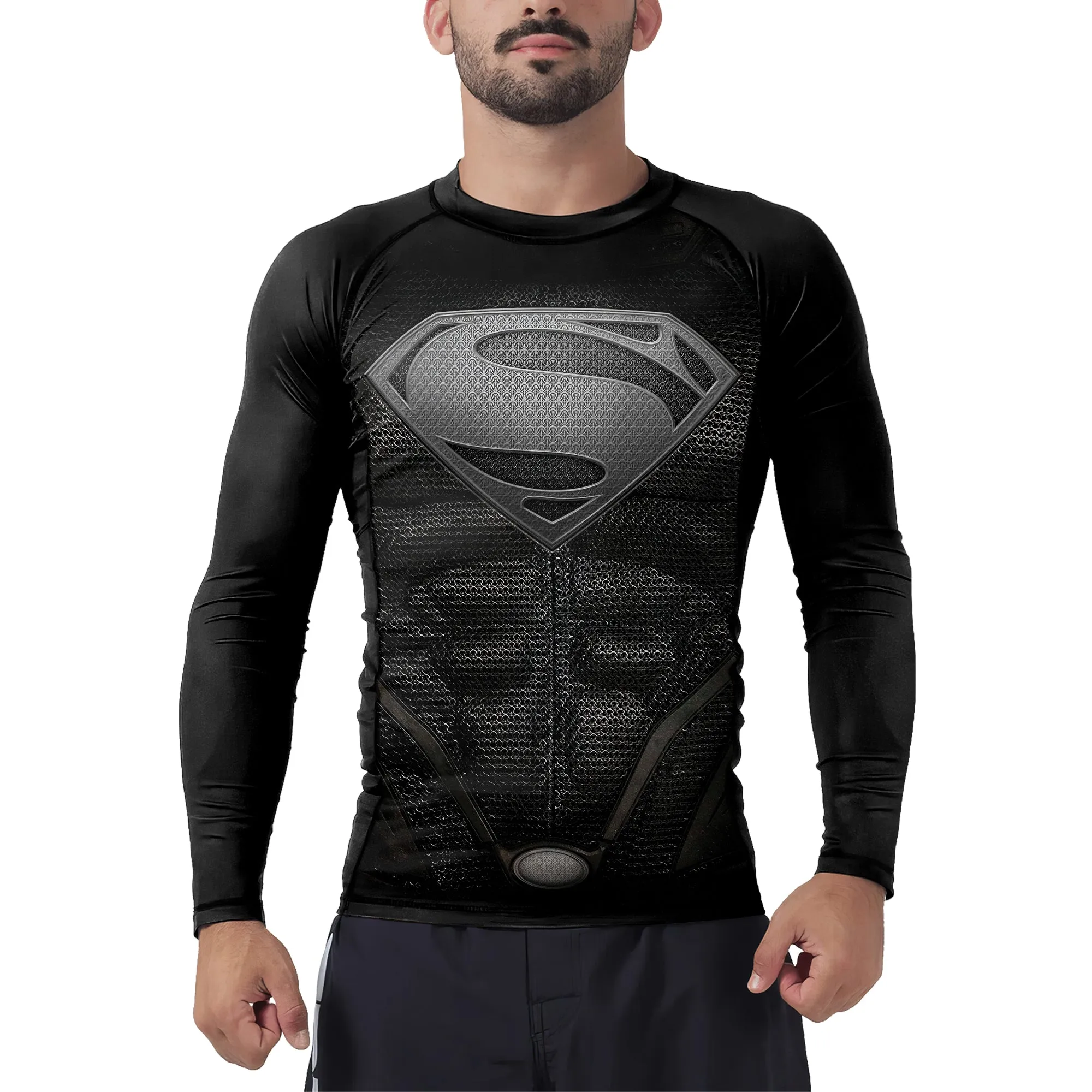 Superman Silver Emblem Men's Long Sleeve Rash Guard