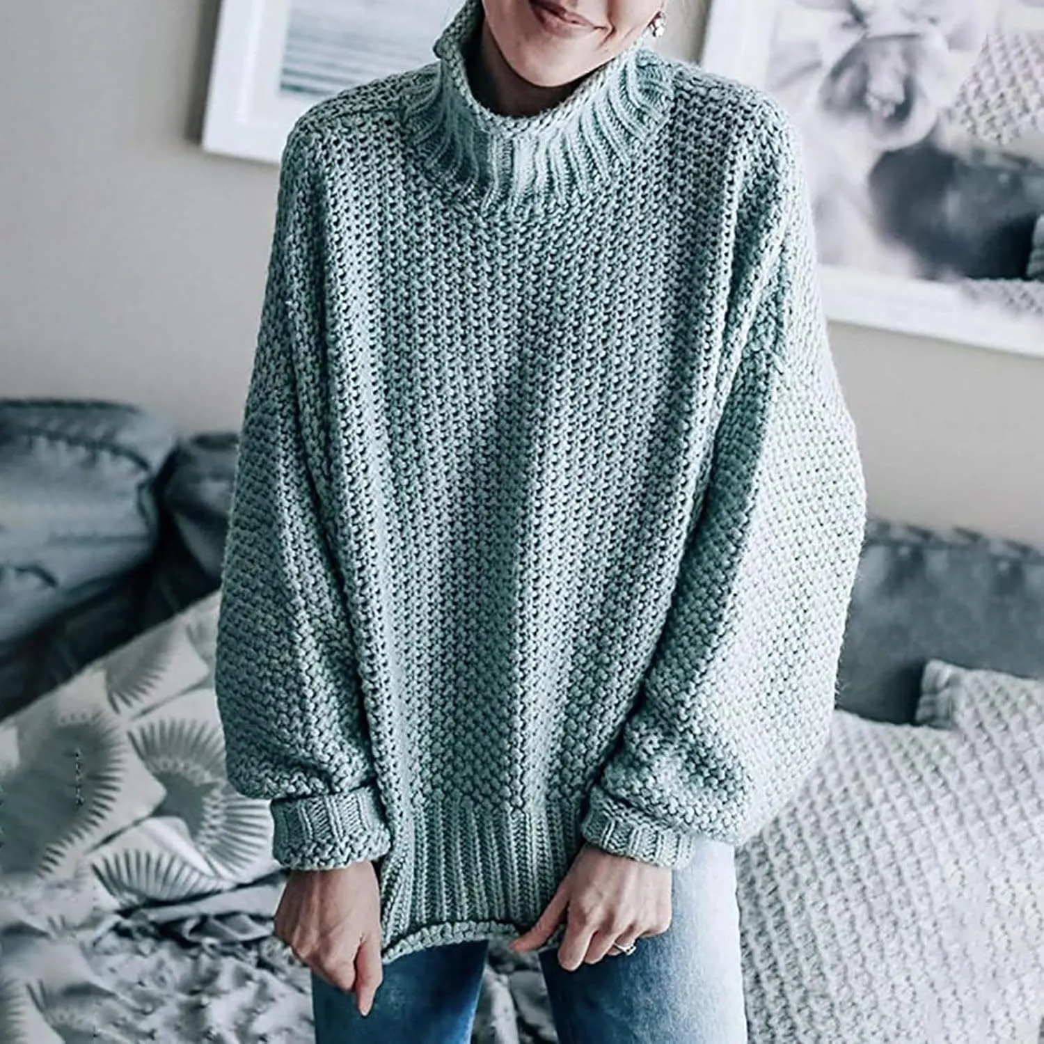 Sweaters for Women 2024 Trendy Plus Size Cable Knit Turtleneck Sweater Casual Fall Winter Long Sleeve Pullover Tops