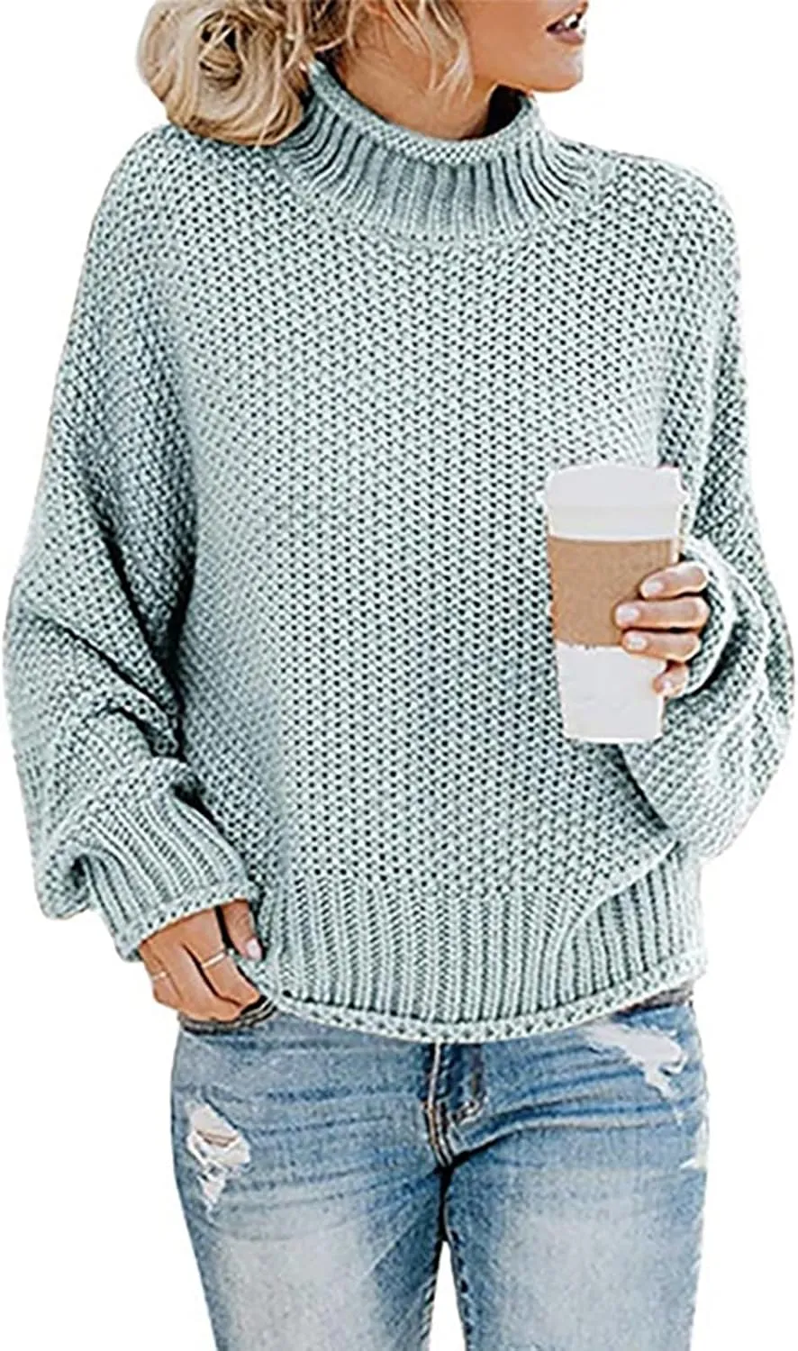 Sweaters for Women 2024 Trendy Plus Size Cable Knit Turtleneck Sweater Casual Fall Winter Long Sleeve Pullover Tops