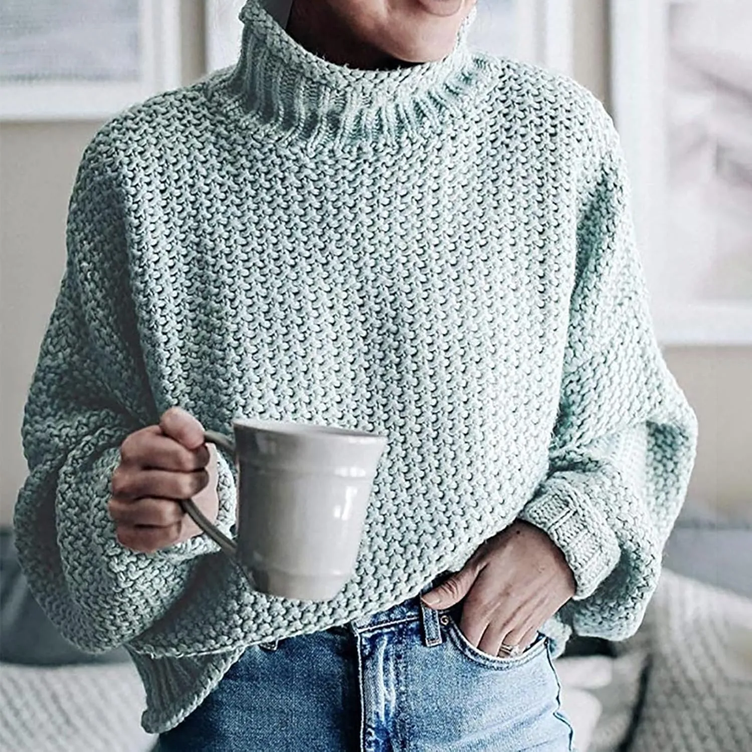 Sweaters for Women 2024 Trendy Plus Size Cable Knit Turtleneck Sweater Casual Fall Winter Long Sleeve Pullover Tops