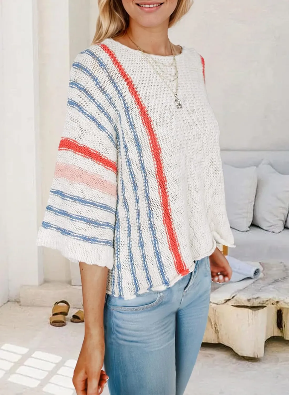 Tanou Women's 2025 Summer Color Block Striped Pullover Sweater