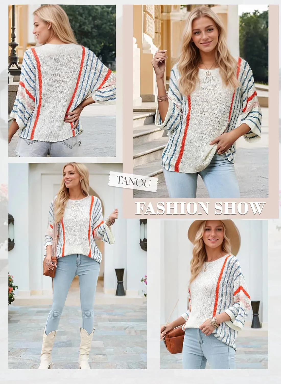 Tanou Women's 2025 Summer Color Block Striped Pullover Sweater
