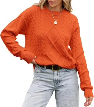 TARSE Womens Oversized Sweater Cable Knit Unisex Vintage Chunky Pullover Sweater Baggy Loose Fall Winter