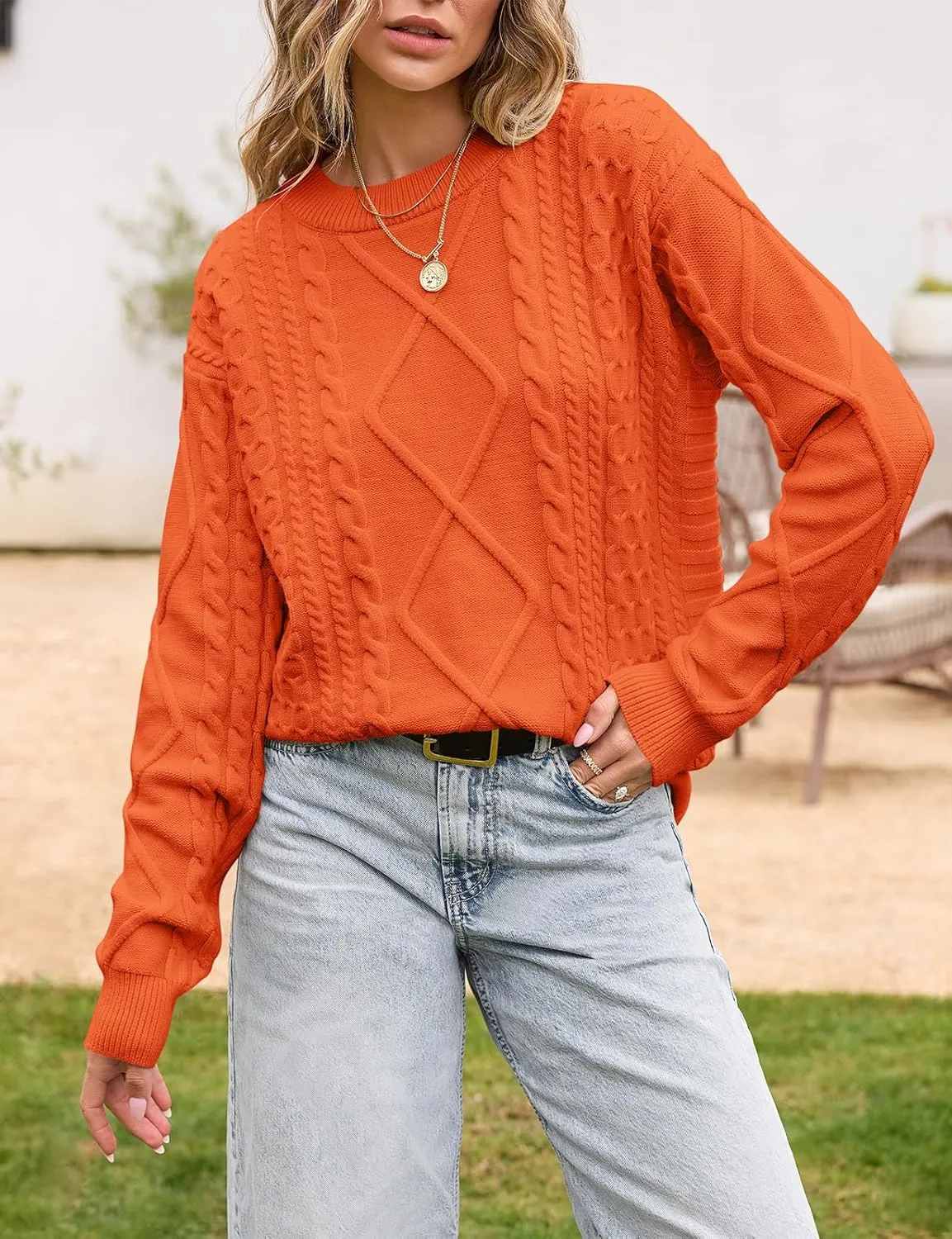 TARSE Womens Oversized Sweater Cable Knit Unisex Vintage Chunky Pullover Sweater Baggy Loose Fall Winter